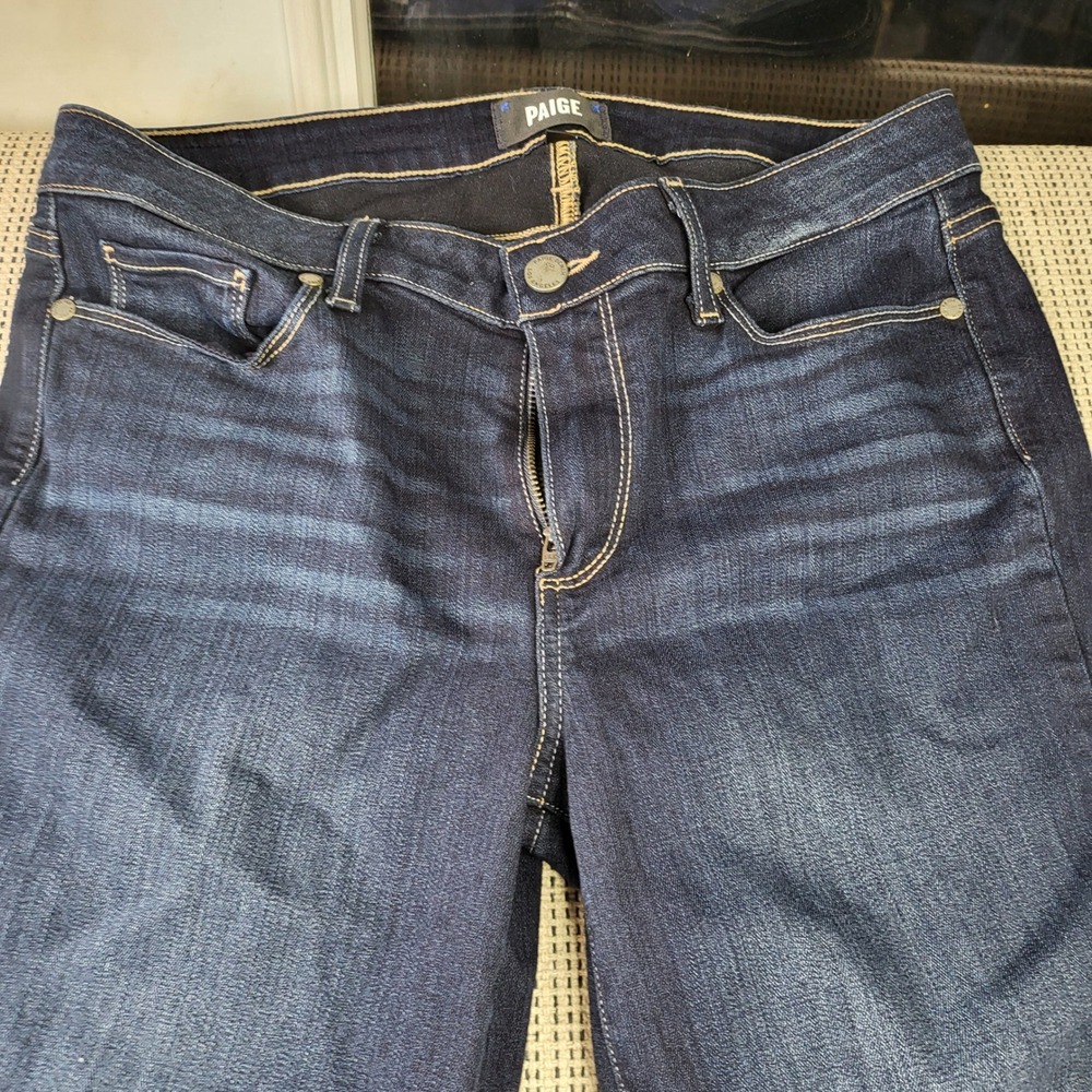 Paige Jeans Women 30 Blue Skyline Straight Dark Wash Mid Rise Stretch Denim USA